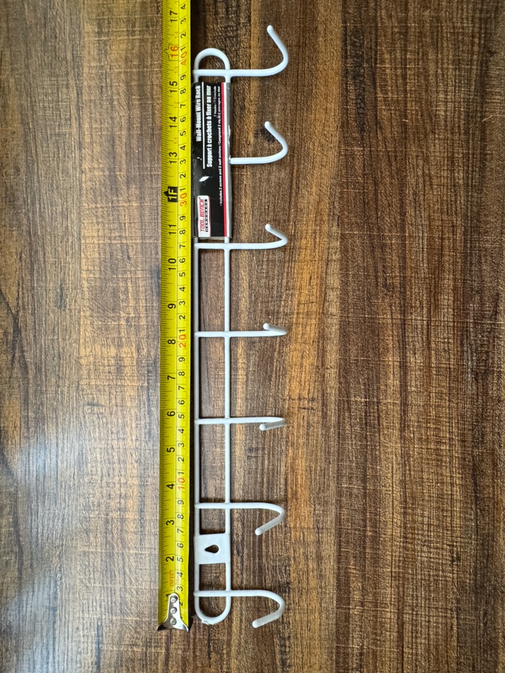 Tool Bench Wall Mount Wire Rack 7 Hook Organizer White Metal New